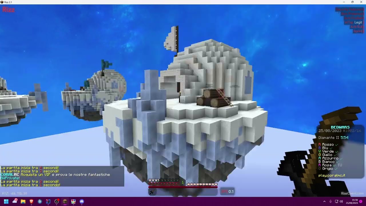 CoralMC Bed Speedrun (0:44 seconds) - GrimAC Fast Fly ft. Rizz Client