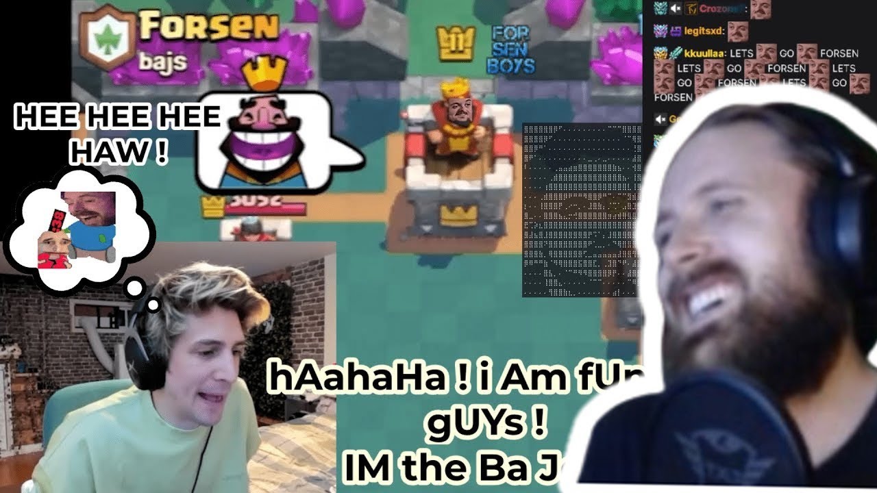 Форсен реагирует на то, что Форсен выгнал xQc из Clash Royale, и не может перестать оскорблять Баджа