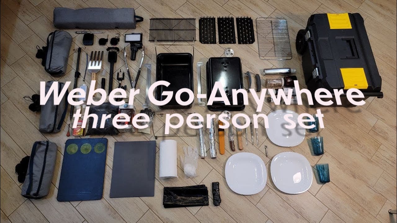 Weber Go-anywhere. Everything you need for a barbecue picnic for three people in one tool box.
