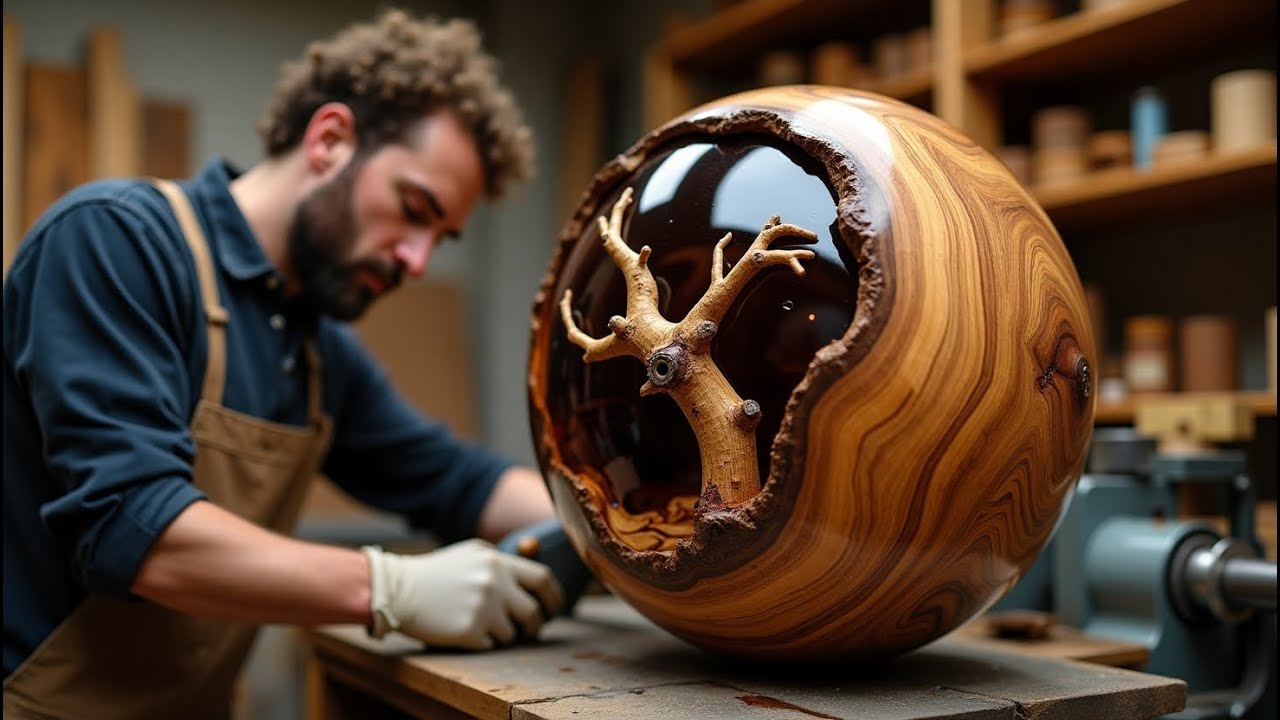 Woodturning Art: Transforming Discarded Tree Branches into Unique Epoxy Creations