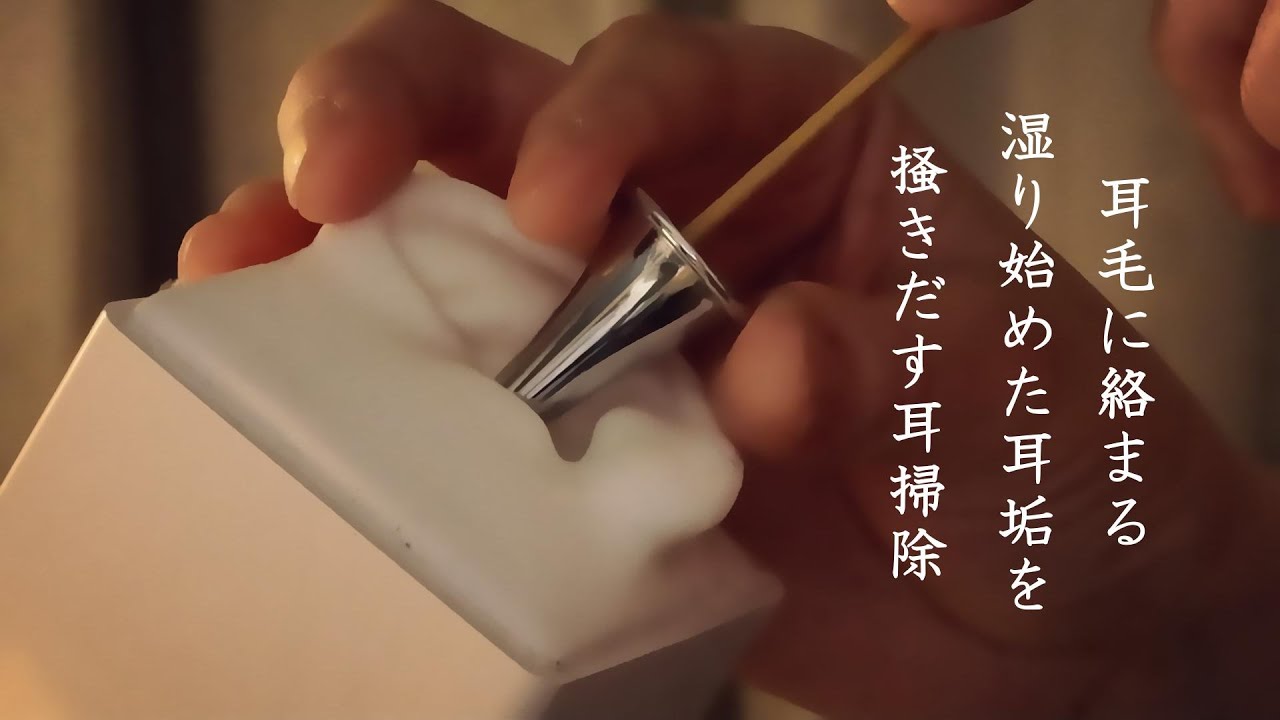 ASMR 【SR3D】湿りたてホヤホヤ耳毛にも絡まる耳垢をゆっくりこまめに掻き出す耳掃除。鼓膜から湿汁を絞り出す感覚のマッサージ Wet earwax ear cleaning bamboo