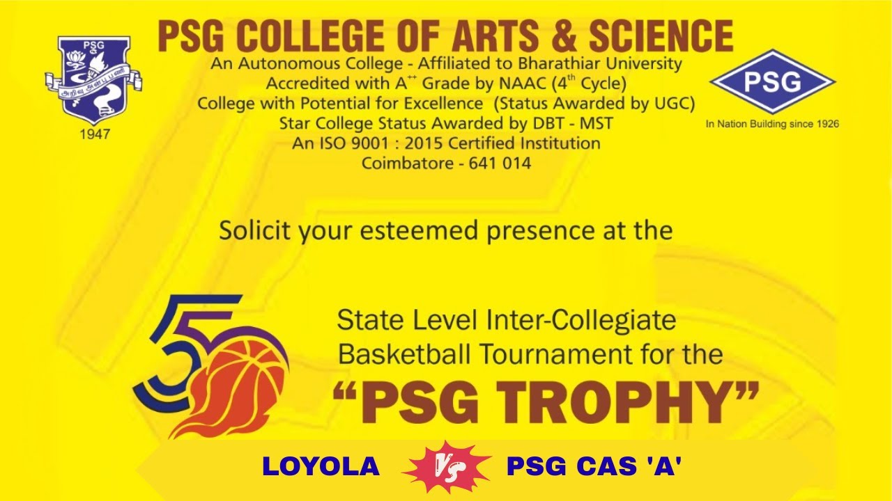 LOYOLA COLLEGE Vs PSG CAS 'A' I 50th STATE LEVEL INTER-COLLEGIATE BASKETBALL TOURNAMENT  2026