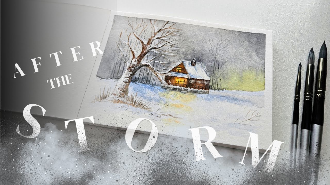 The Quiet After | Atmospheric Cozy Winter Cabin in Watercolor