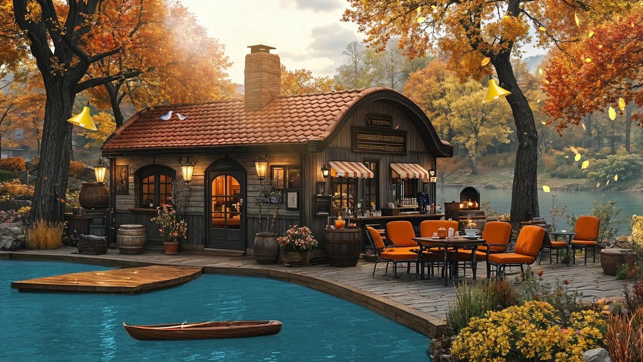 Autumn Morning Coffee Shop Ambience with Ethereal Piano Jazz Music for Relaxing, Studying & Working