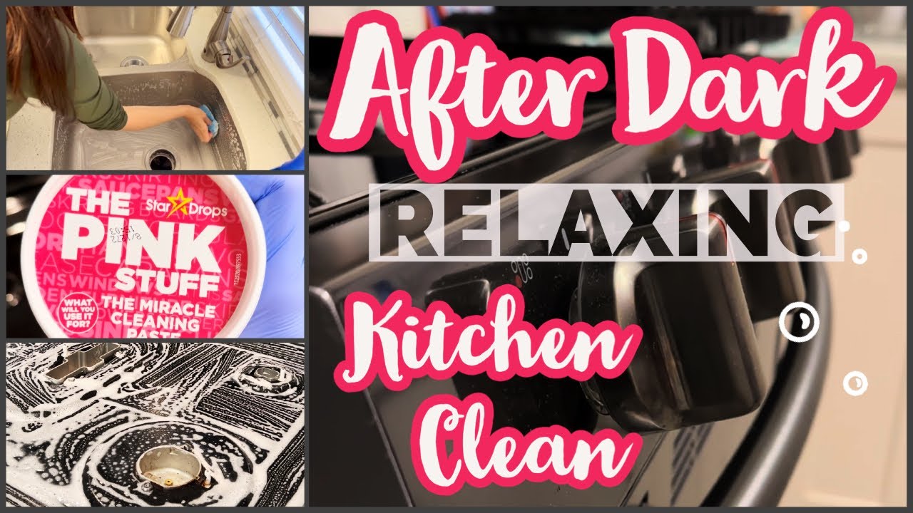 2022 Relaxing After Dark Kitchen Clean With Me | 10 Minute Speed Clean | Winter Cleaning Motivation