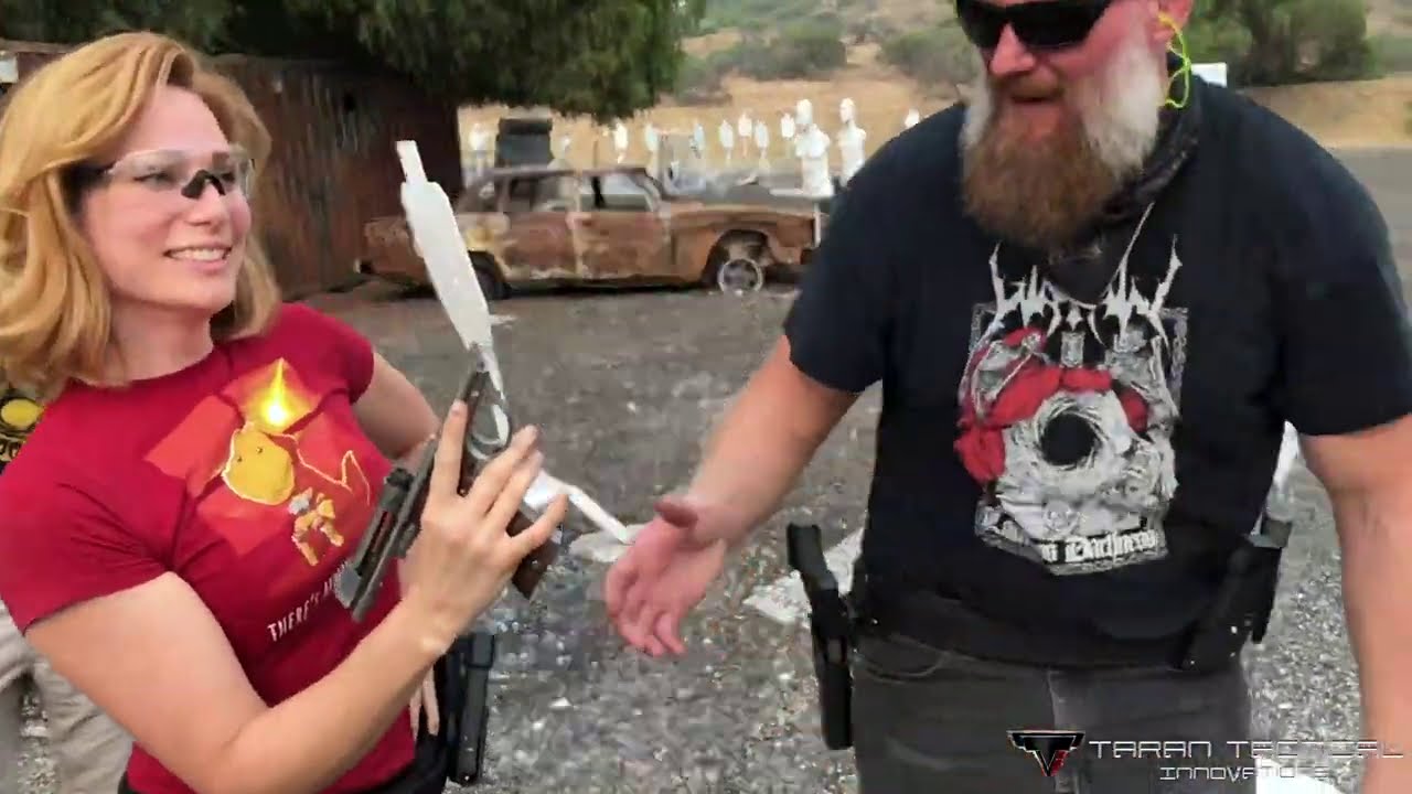 Elizabeth Keller shoots Josh Barnett's 44 Auto Mag from Sudden Impact.