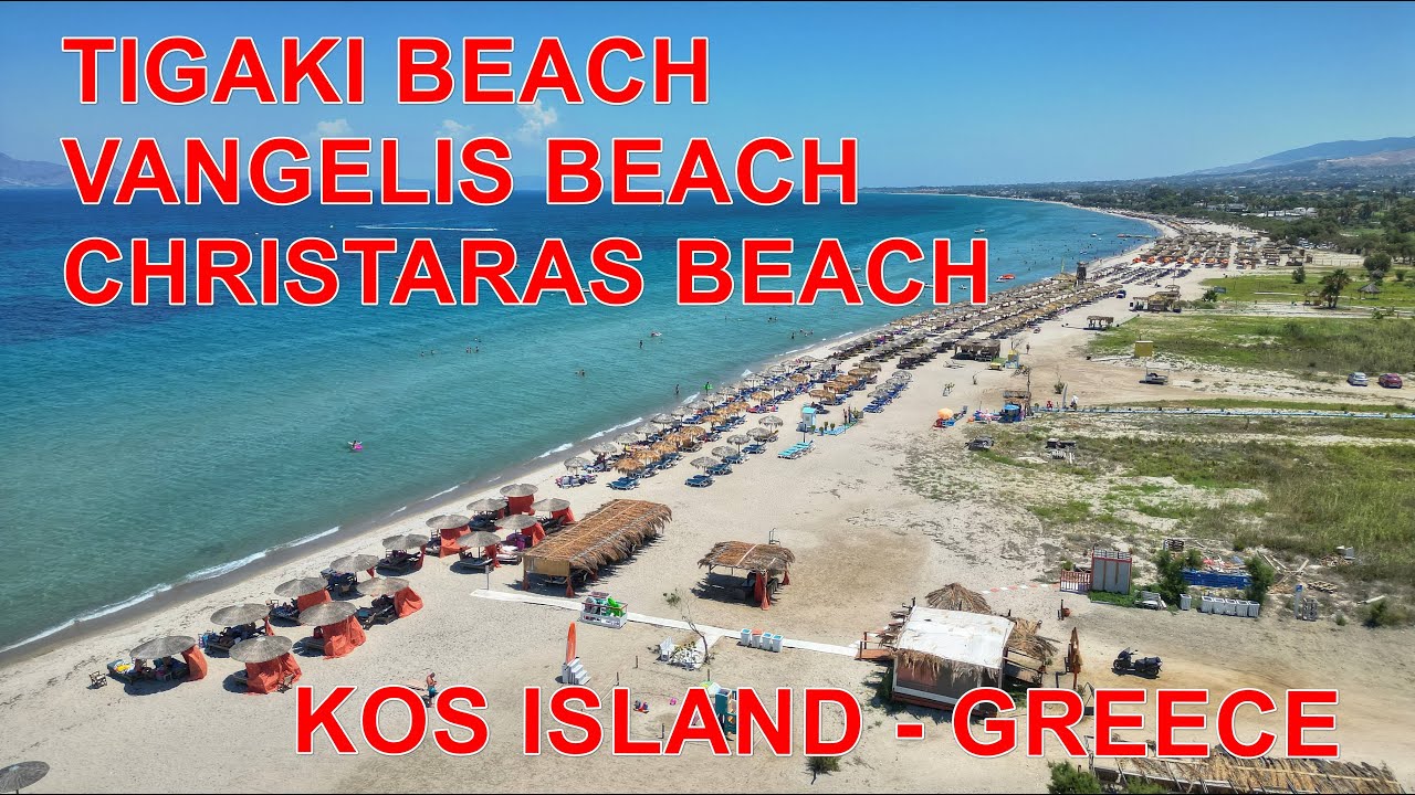 KOS Island - Greece - Tigaki Beach - Vangelis Beach - Christaras Beach - 4K DRONE