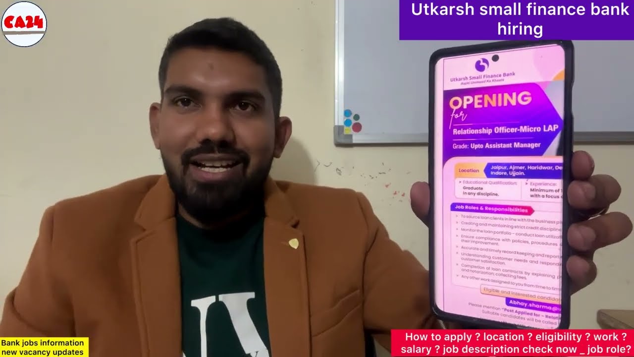 Utkarsh small finance bank hiring relationship officer - AM grade - how to apply ? Many locations ?
