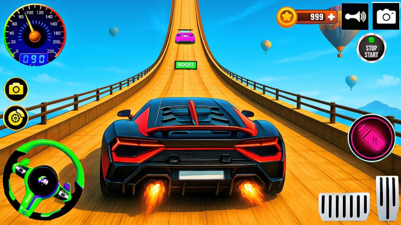 Black and Red Colour Ramp Car Racing Flyover 3D Game - Ramp Car Stunt Racing Video - _endroid Game