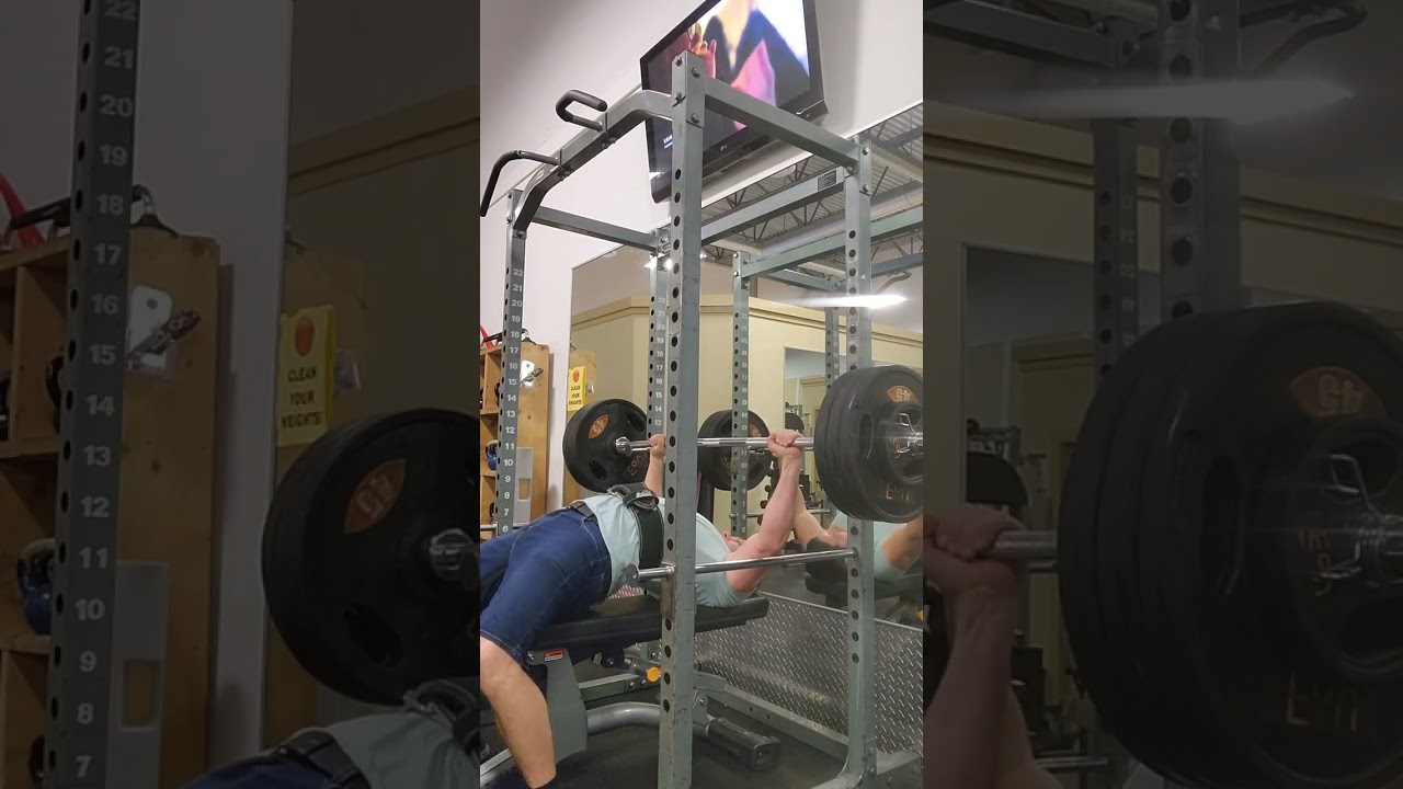 Unofficial 44 to 49  , 220 to 242 pound Masters Canadian RAW  Bench Press Record 335 Pounds Natural