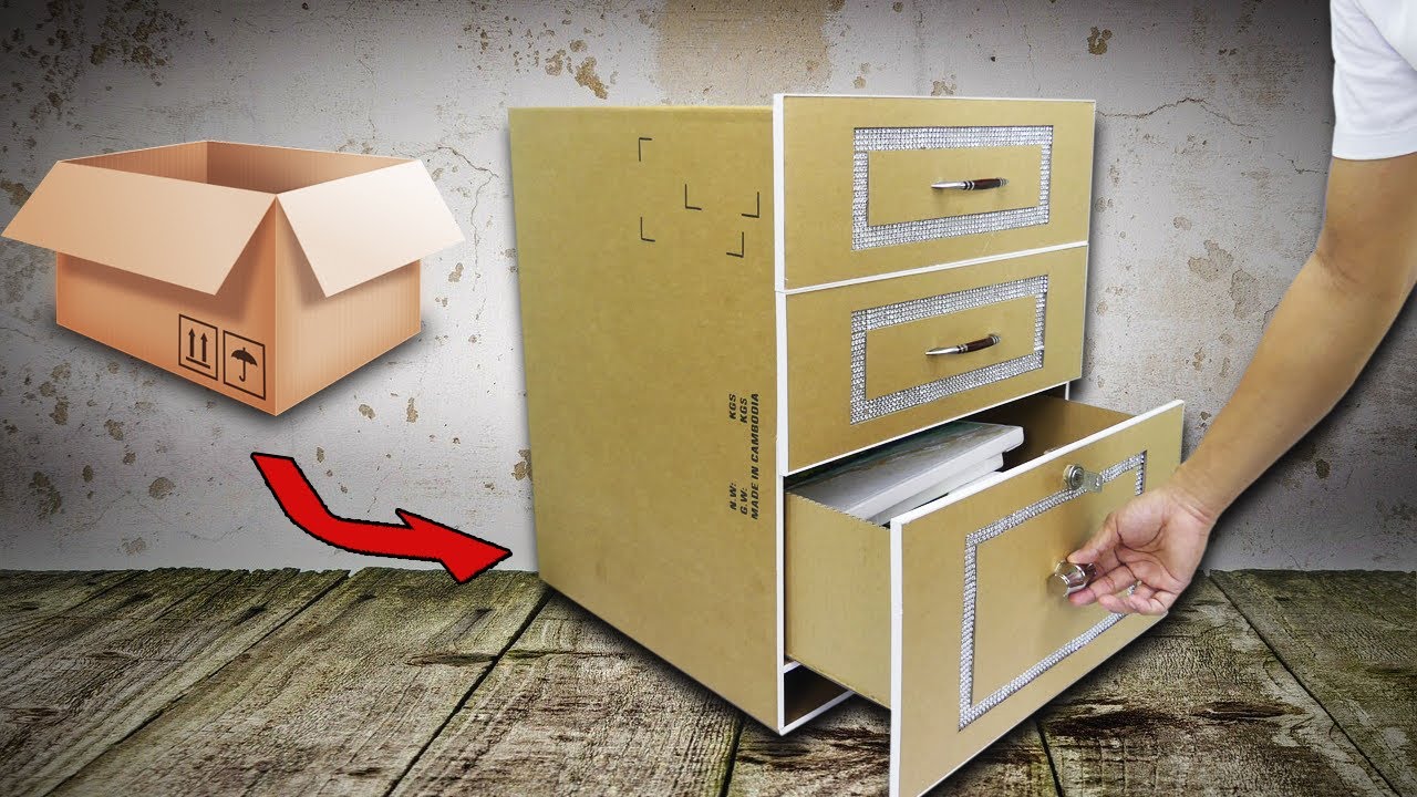 DIY  Nachttisch Aufbewahrungsschrank aus Pappe  -  recycelten Pappmöbeln