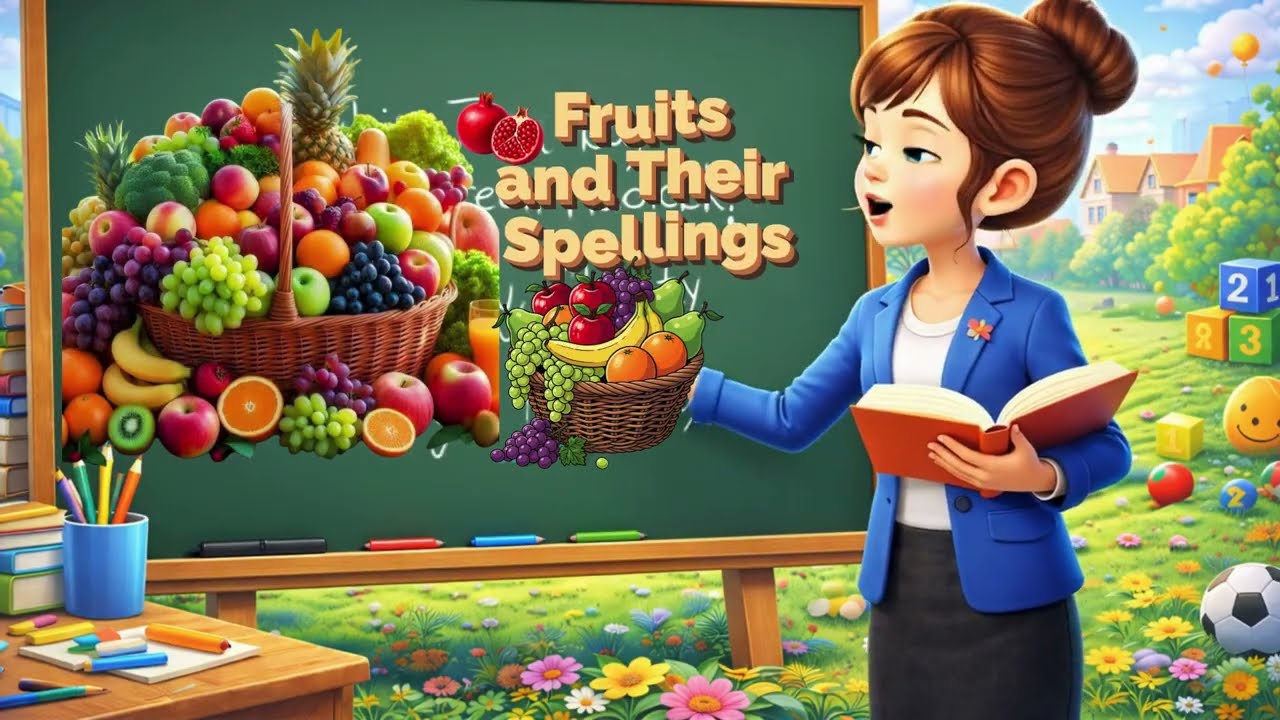 Learn Fruits Names and spellings | Nursery LKG UKG exam prepration video | Fruits #fruits #spelling