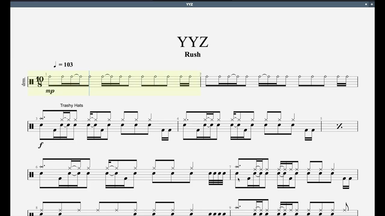 YYZ (2012 Syllabus) Trinity Grade 8 Drums