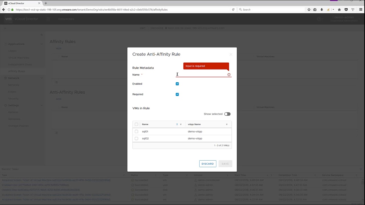 vCloud Director 9.5 - Tenant-facing Anti-affinity in HTML5 client