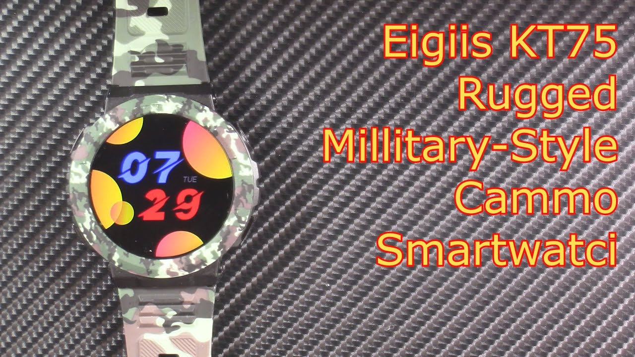 Eigiis KT75 Smartwatch | Rugged Military-style Camo cammo Outdoor Smartwatch | SOS Signal flashlight