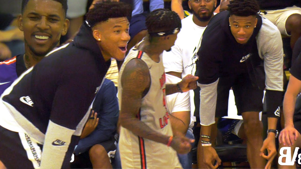 The GREEK FREAK Watches Brandon Jennings GO CRAZY VS Nick Young at THE DREW! TUFF CROWD VS MHP