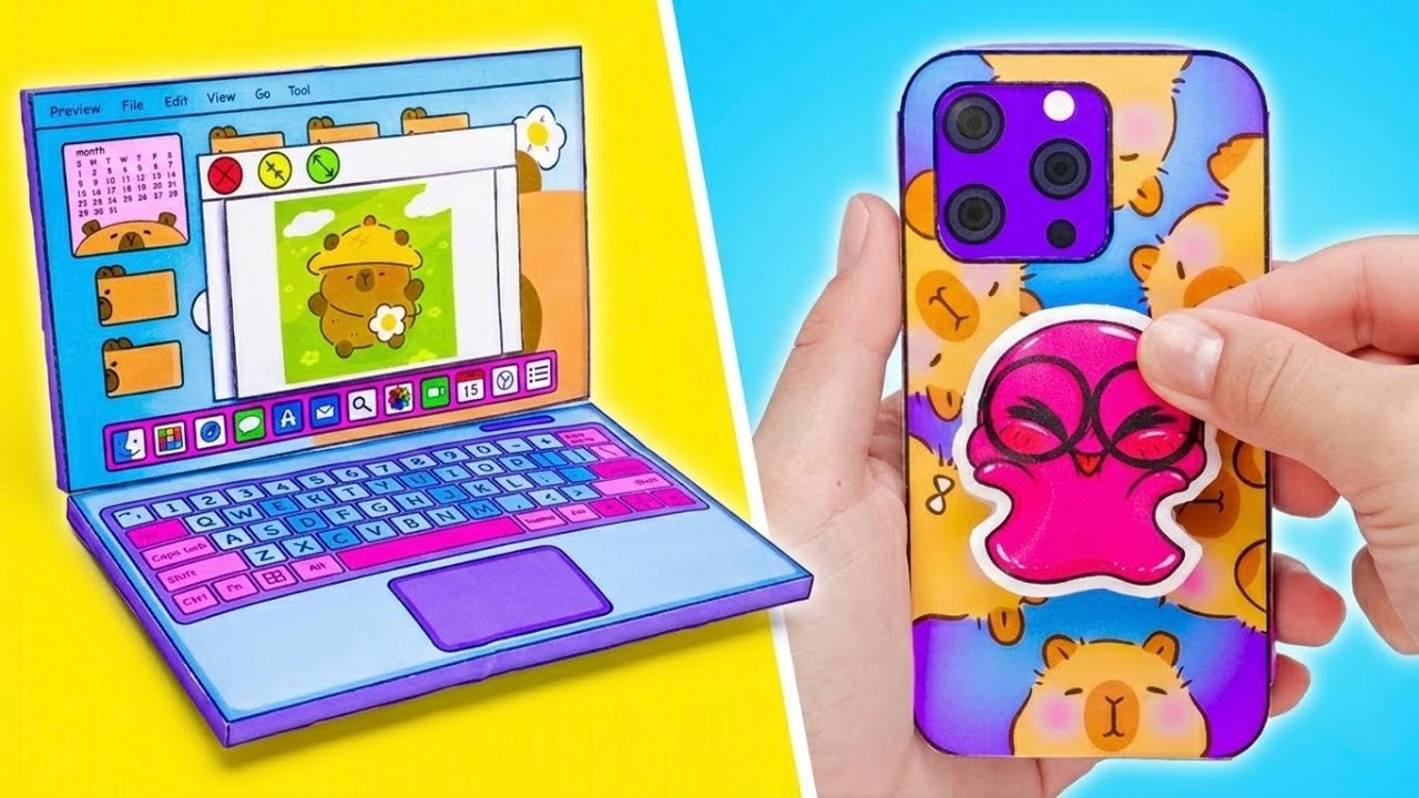 Бумажные гаджеты в стиле капибары 🐹📱 Милый сквиши DIY