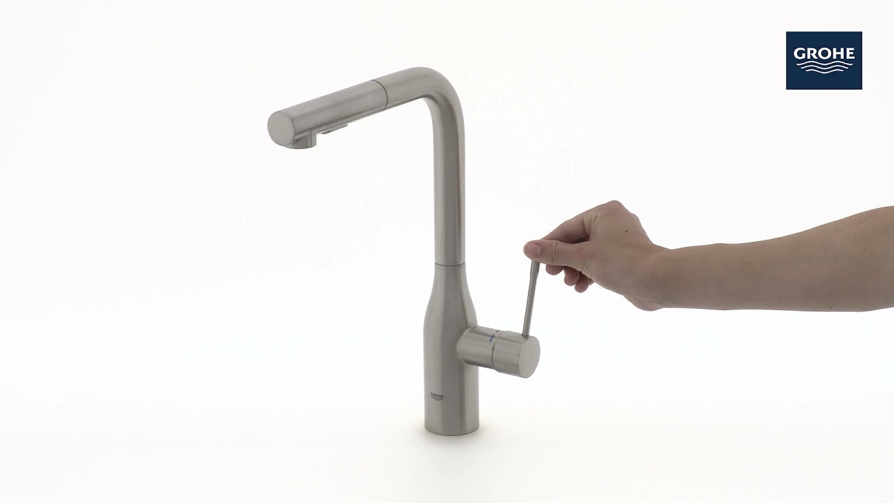 GROHE Essence - Single Lever Kitchen Mixer L-Size with Swivel Spout and Pull-out Spray Supersteel