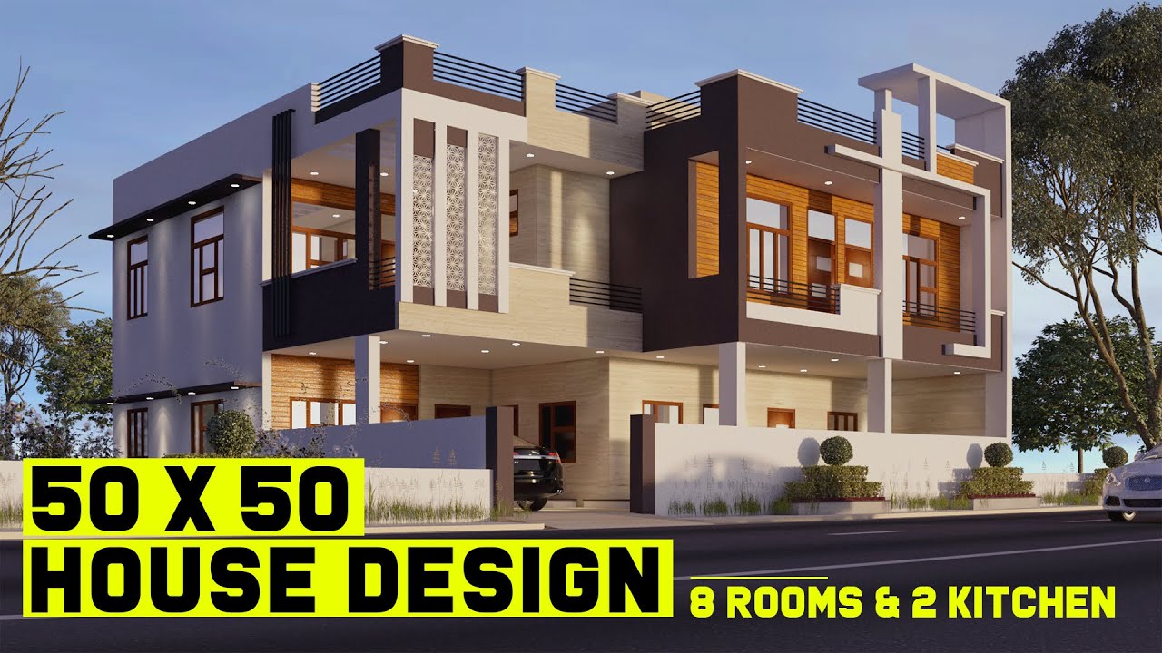 50 x 50 House Design | 50 by 50, 2500 SQFT House Plan With 8 Rooms and 2 Kitchens | 50*50 #D282