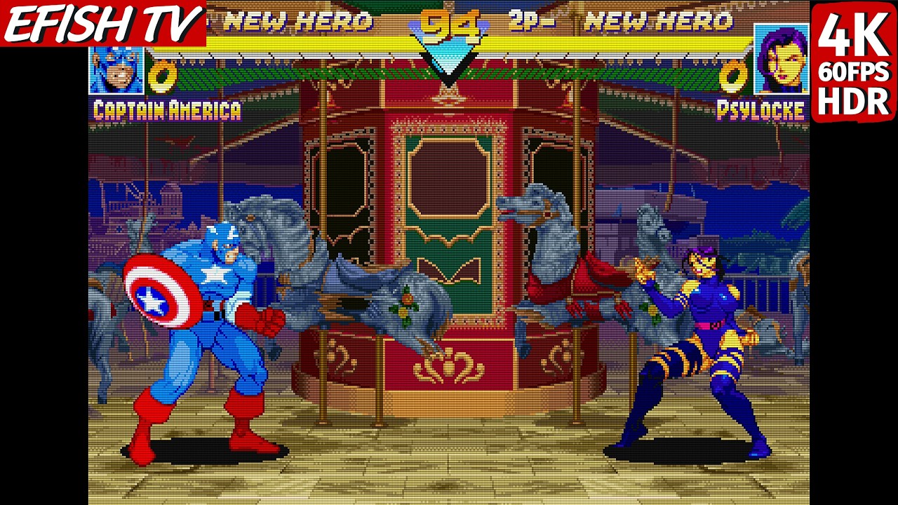 Captain America vs Psylocke (Hardest AI) - Marvel Super Heroes