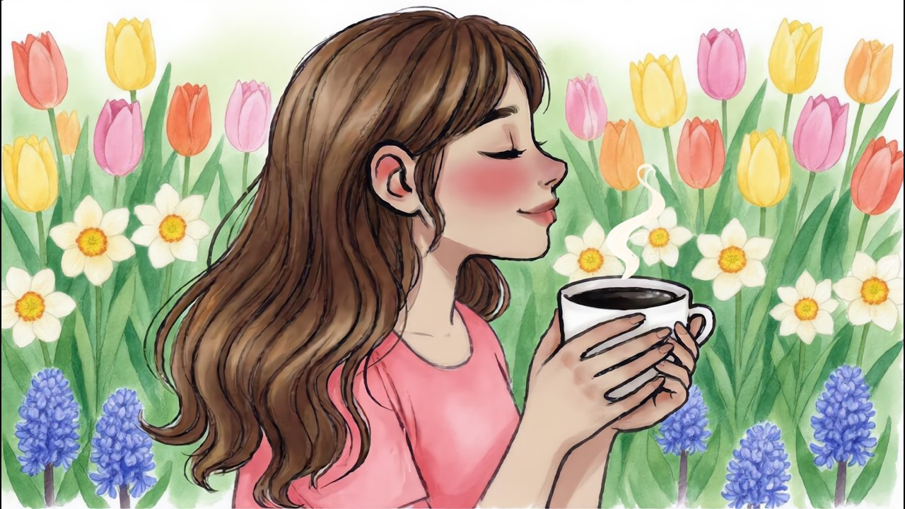 tulip garden 🌷 coffee shop ambience ☕️ | soft vintage jazz for a fresh start