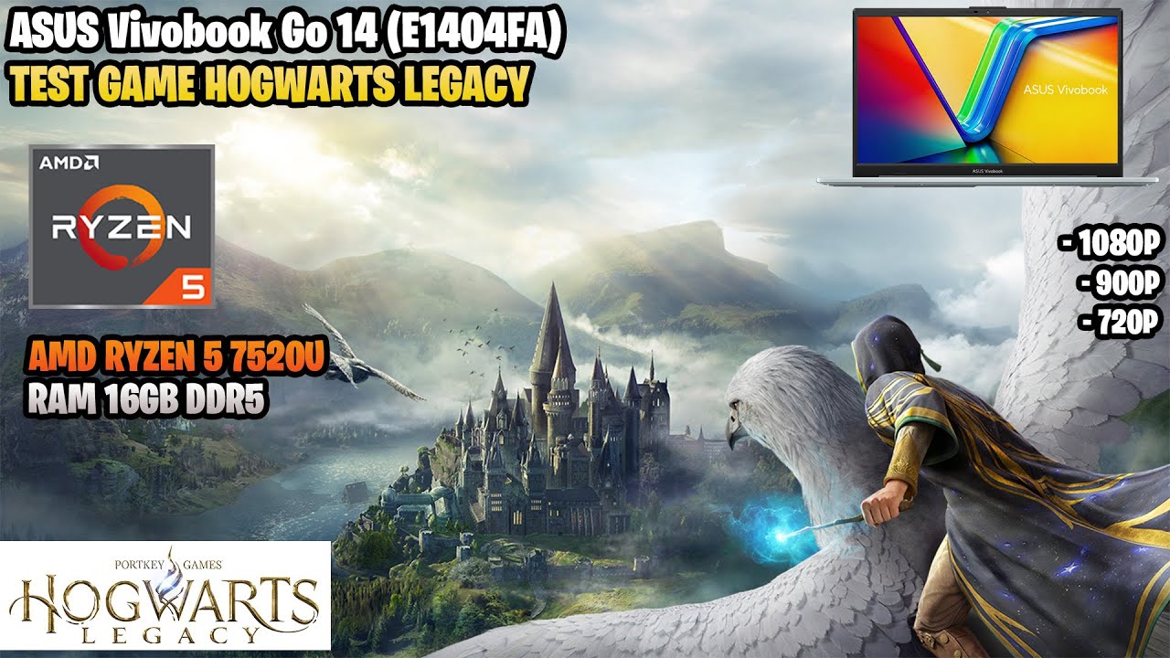 Hogwarts Legacy | ASUS Vivobook Go 14 (E1404FA) | AMD Ryzen 5 7520U | 1080p, 900p, 720p