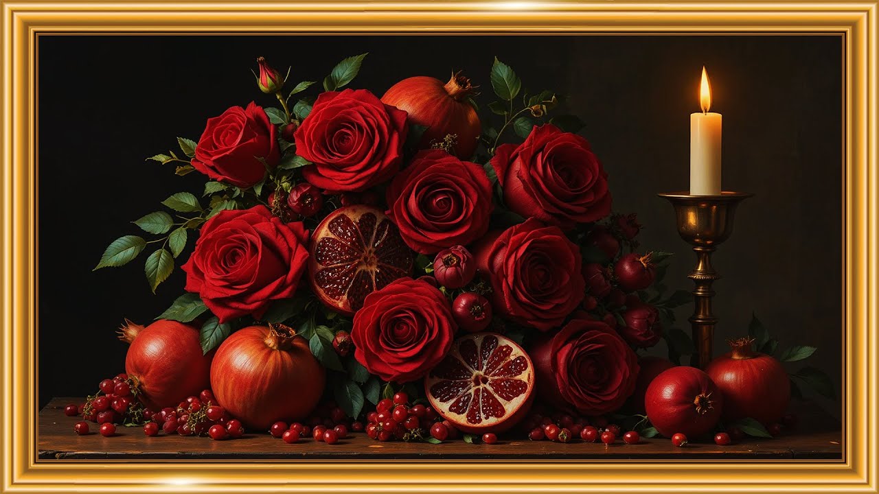 Roses & Pomegranates by Candlelight 🌹🍎🕯️ | Dutch Still Life | Framed TV Gallery