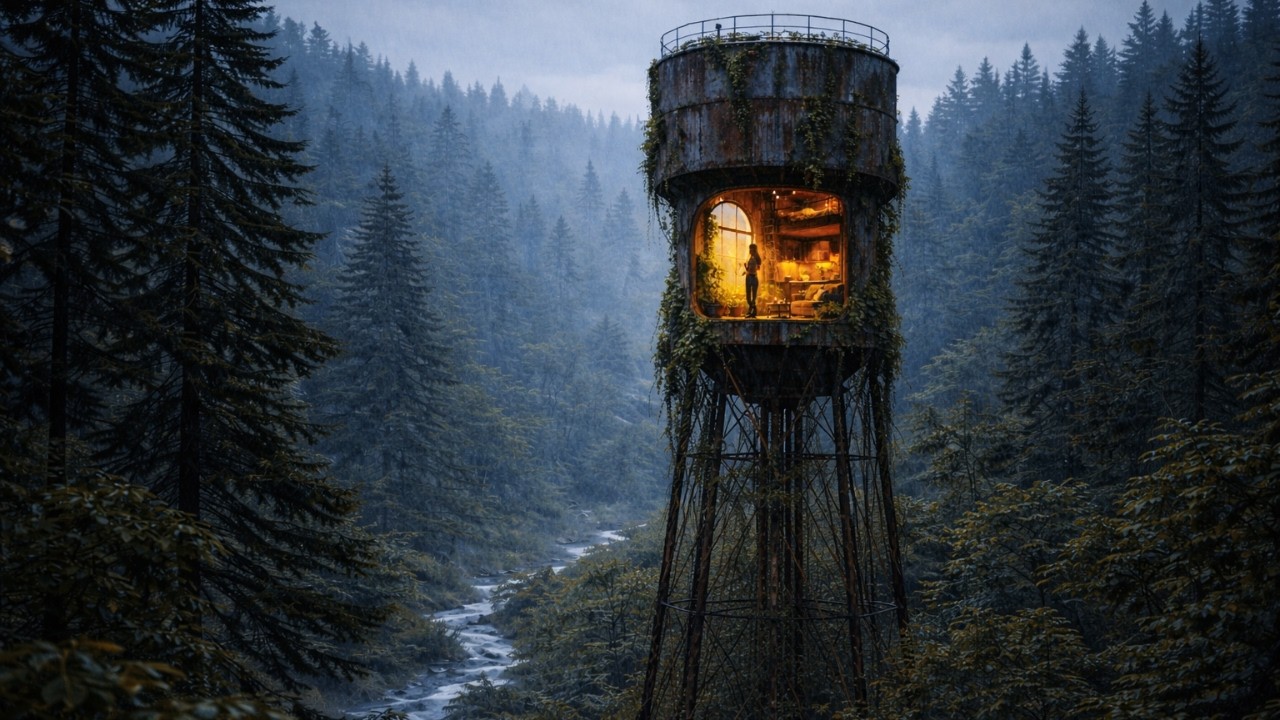 Building a SECRET HOUSE on an ABANDONED WATER TOWER in a Forest (ASMR)