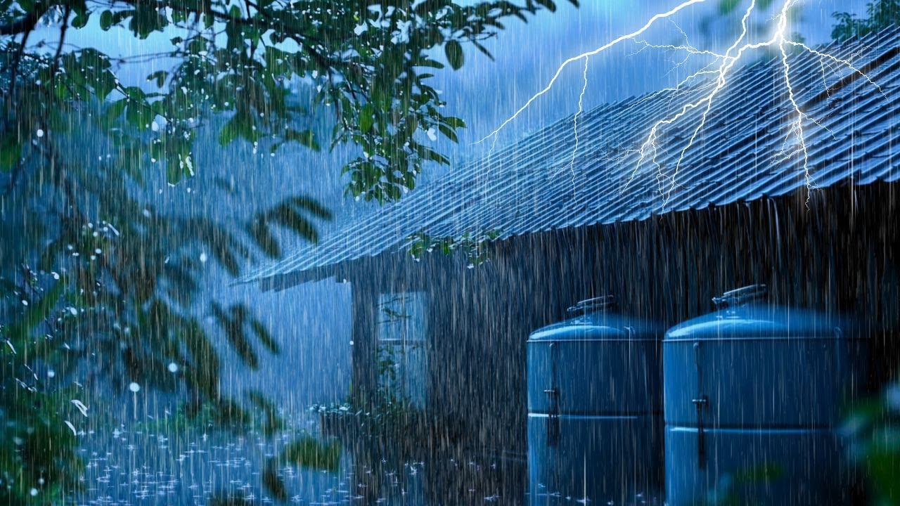 Falling asleep with Heavy Rain and thunder on an old tin roof | 10 hours of Calm and Relaxation