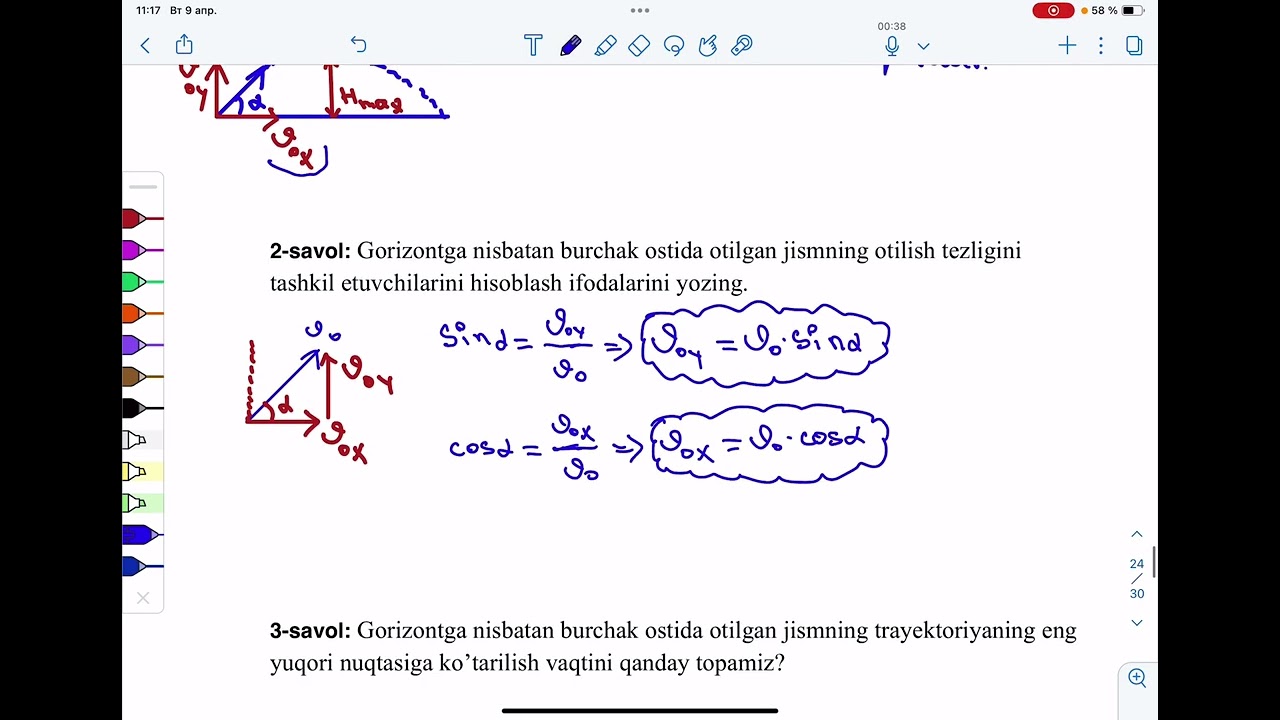 Gorizontga nisbatan burchak ostida(qiyalatib) otilgan jism harakati