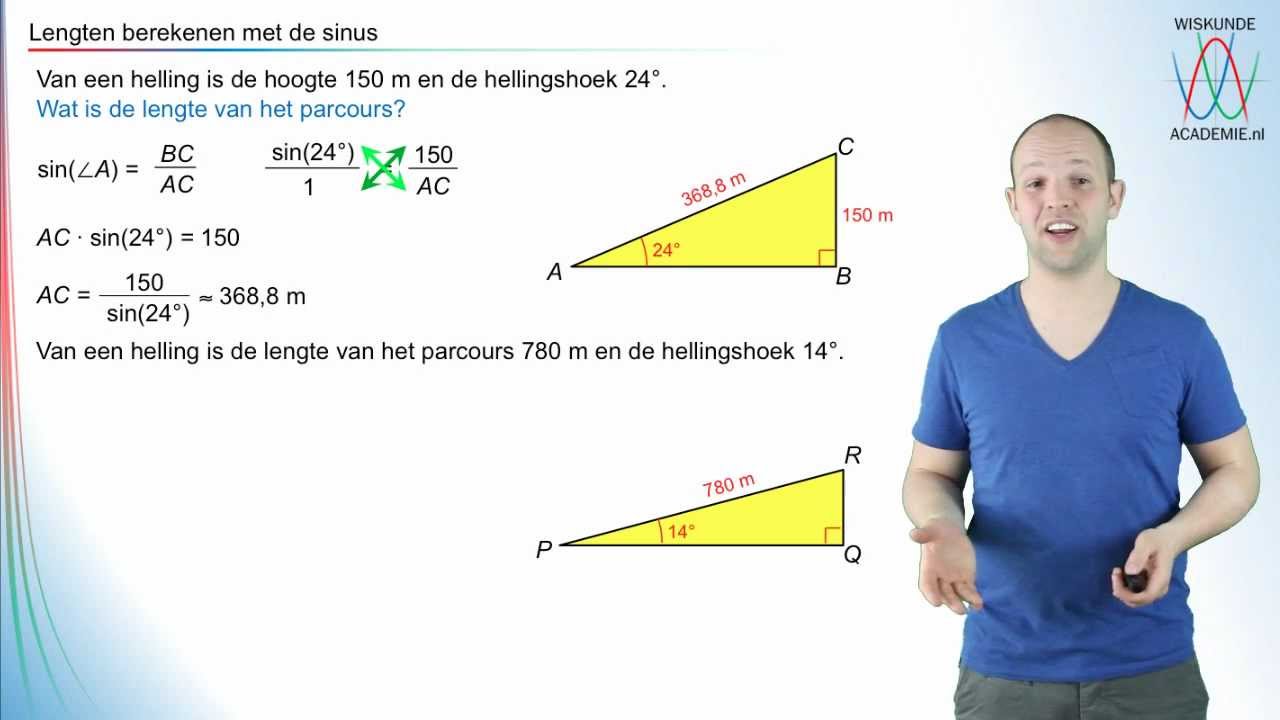 Hoe bereken je een zijde in een rechthoekige driehoek met de sinus? (havo/vwo 3) - WiskundeAcademie