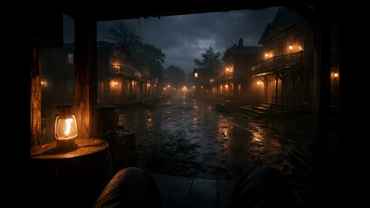 Rainy Western Town at Night | First-Person Ambient Atmosphere