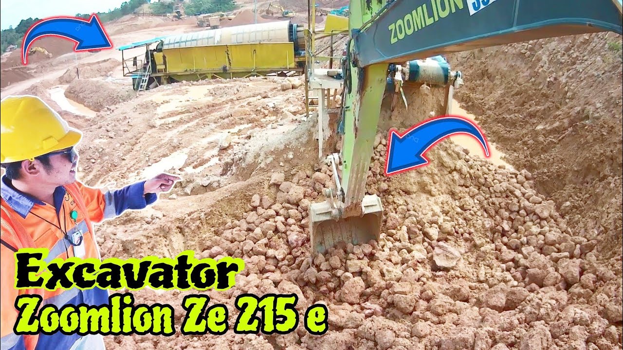 The boulder relay uses a Zoomlion ze 215 e excavator from an Indonesian bauxite mine