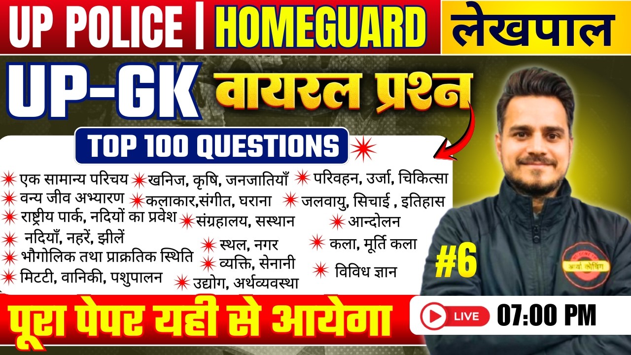 UP GK UP Police Constable । UPSI 2025 । Previous Years Questions । Practice Class-06 | UP SI | UPSI