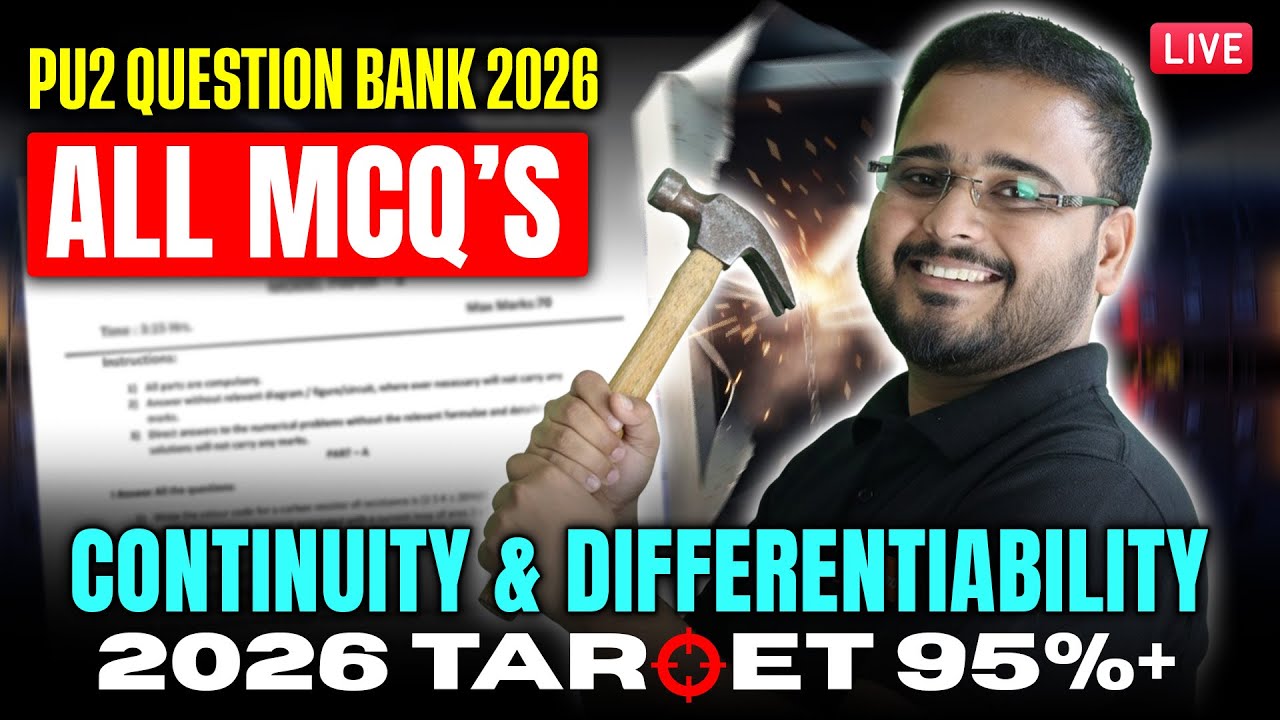 🚀 Continuity and Differentiability MCQs Complete Set | PU2 Maths Question Bank 2026 | PU2 Maths 2026