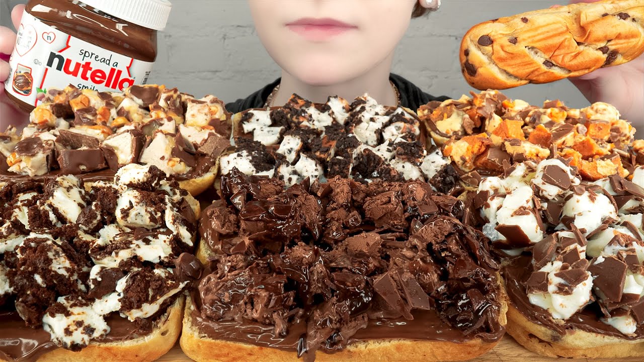 ASMR NUTELLA CHOCOLATE CHIP BRIOCHE ICE CREAM BREAD *SNICKERS, MAGNUM, KLONDIKE, BUTTERFINGER 먹방