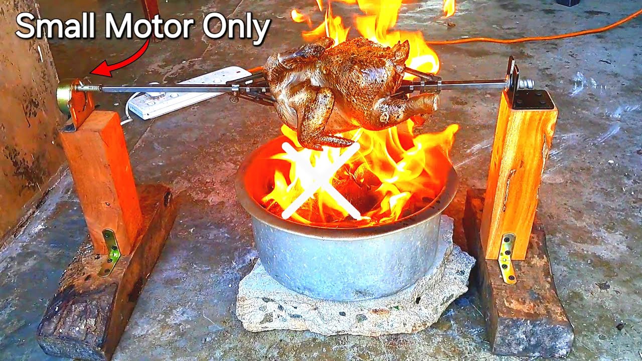 Portable self rotating electric chicken rotisserie bbq grill roaster machine making at home