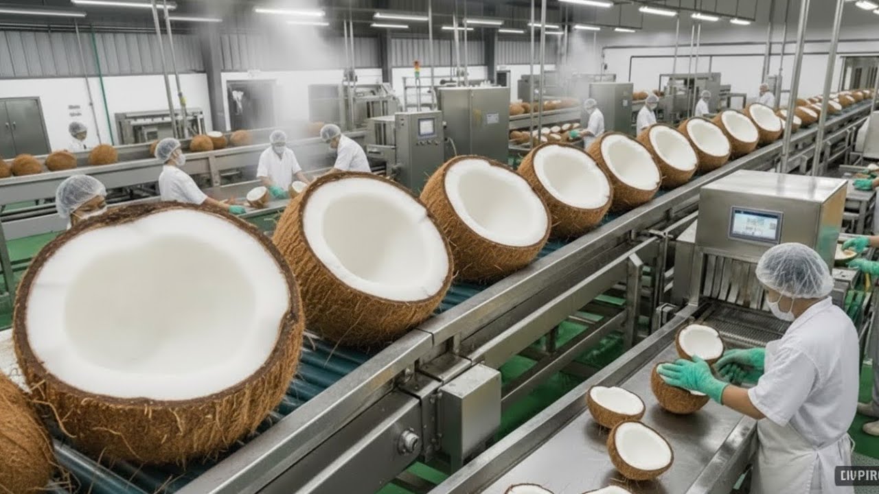 Inside The Factory: How Coconut Are Turned Into Delicious Coconut Milk(Full Factory Process)