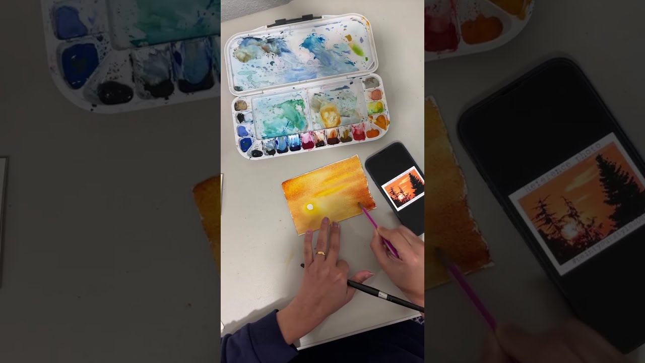 How to Paint Trees & Sunset Skies in Watercolor (Even If You Make Mistakes) | Live Demo