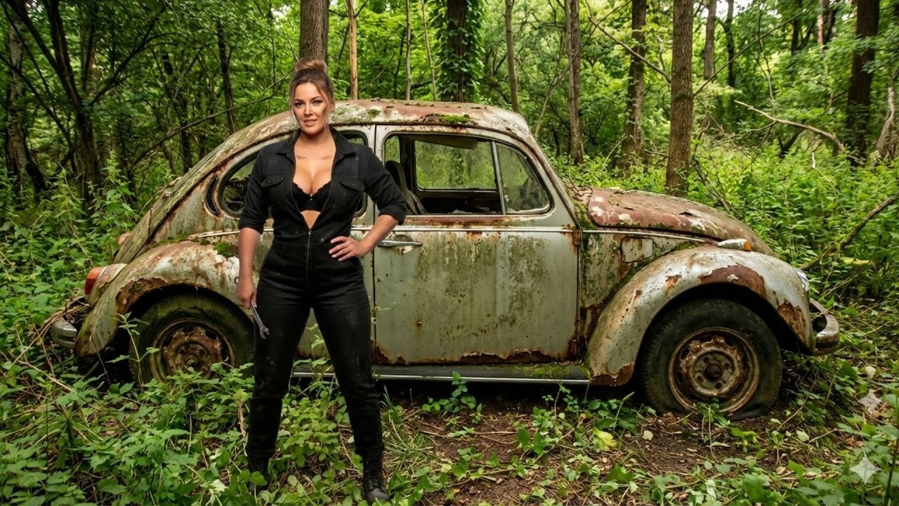 ASMR-style car restoration , A 1945 Volkswagen Beetle abandoned in the woods.