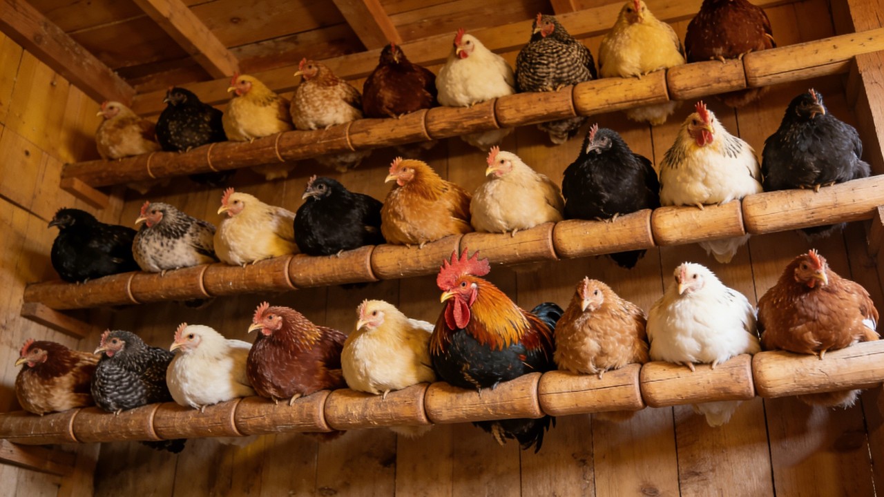 Colorful Chickens Enjoying the Sun