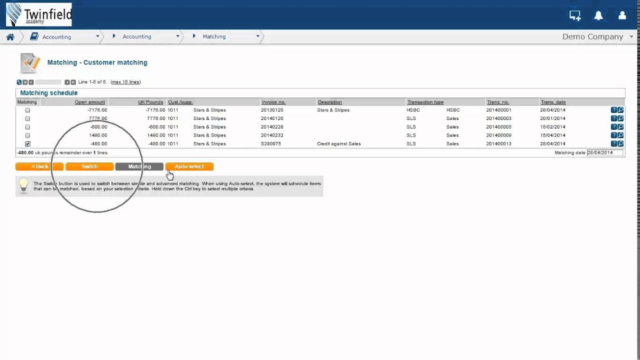 Twinfield - How To Match Transactions