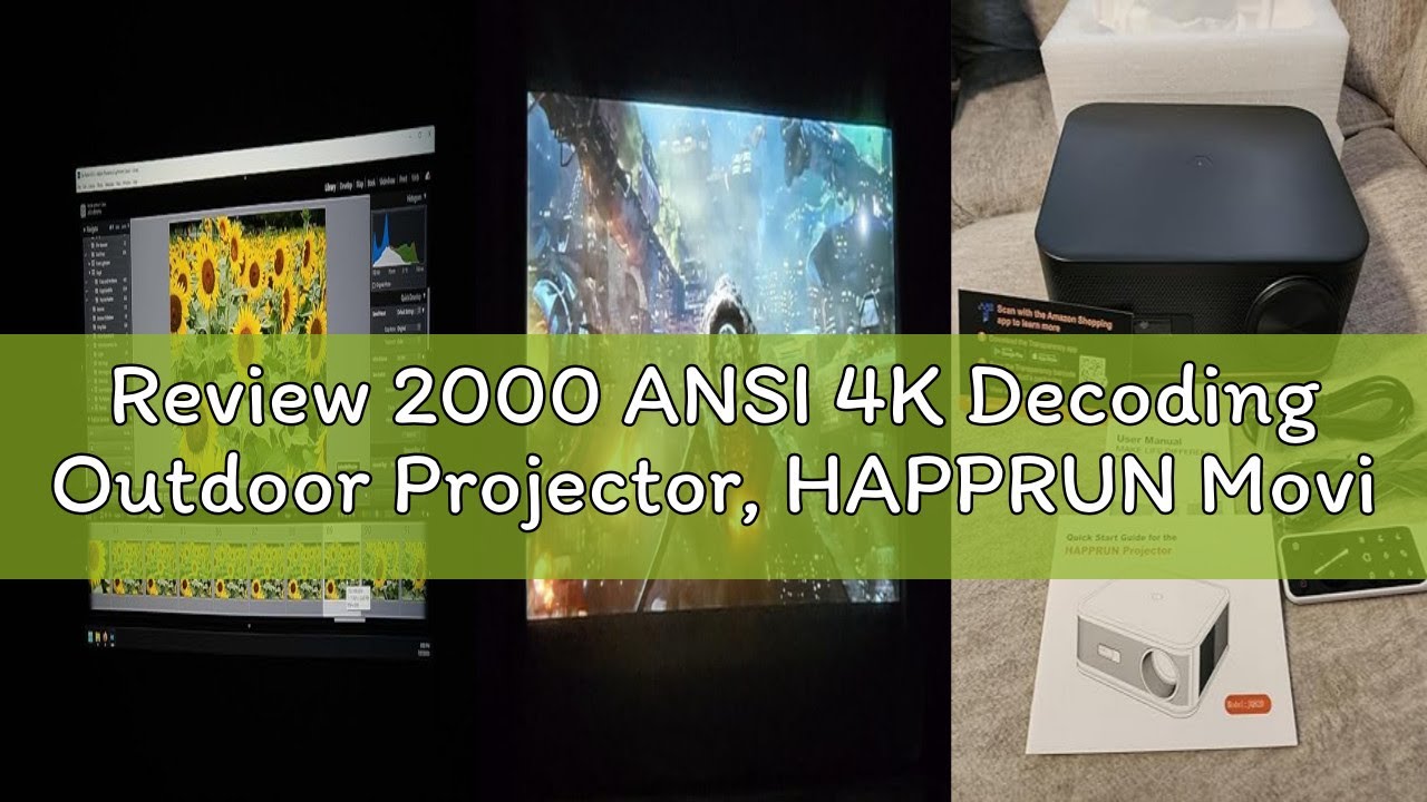 Review 2000 ANSI 4K Decoding Outdoor Projector, HAPPRUN Movie Home Theater with Auto Focus, 300'' Di