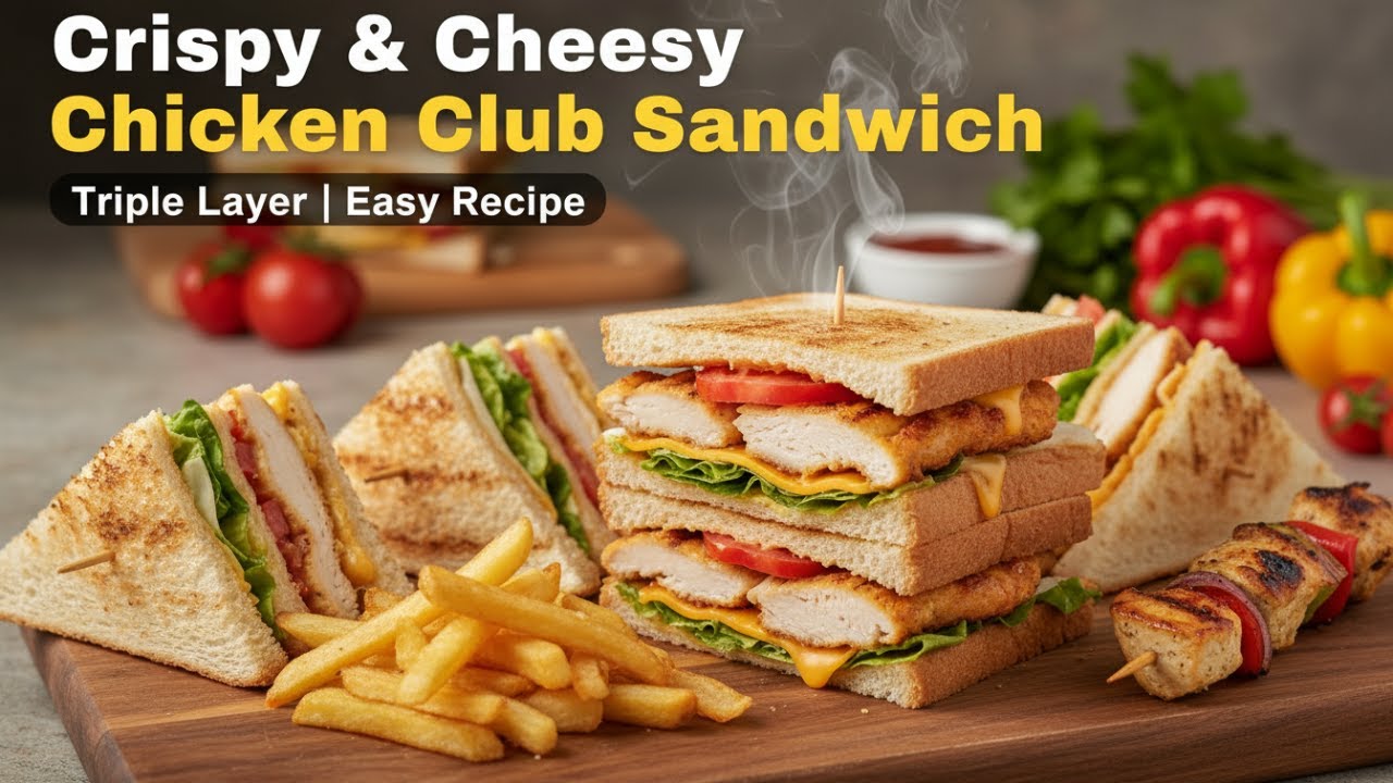 Easy Chicken Club Sandwich Recipe | Triple Layer, Crispy & Cheesy