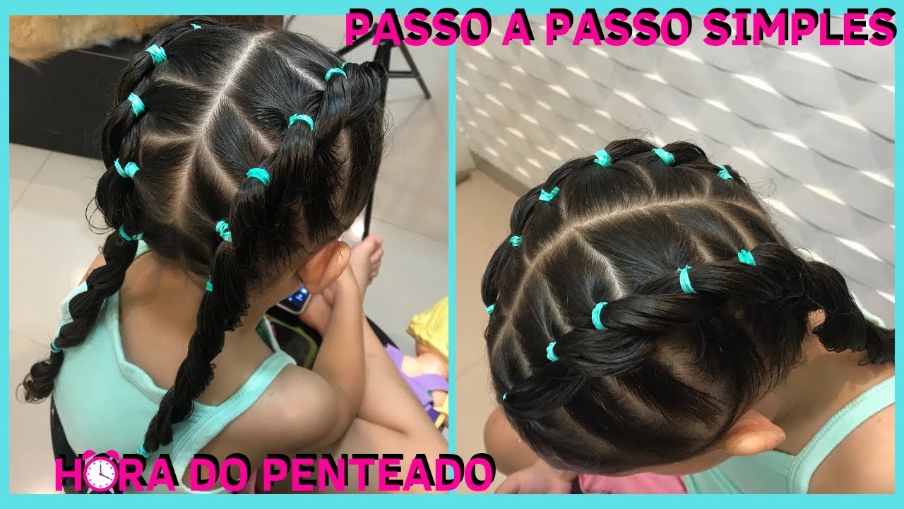 [FÁCIL E SIMPLES] penteado infantil simples com trança e liguinhas coloridas / trança boxeadora