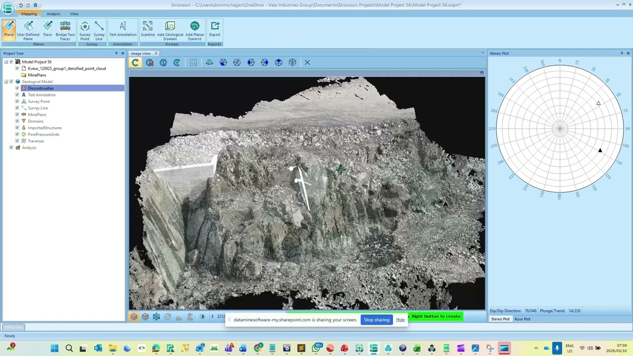 Sirovision geotechnical mapping and stability analysis