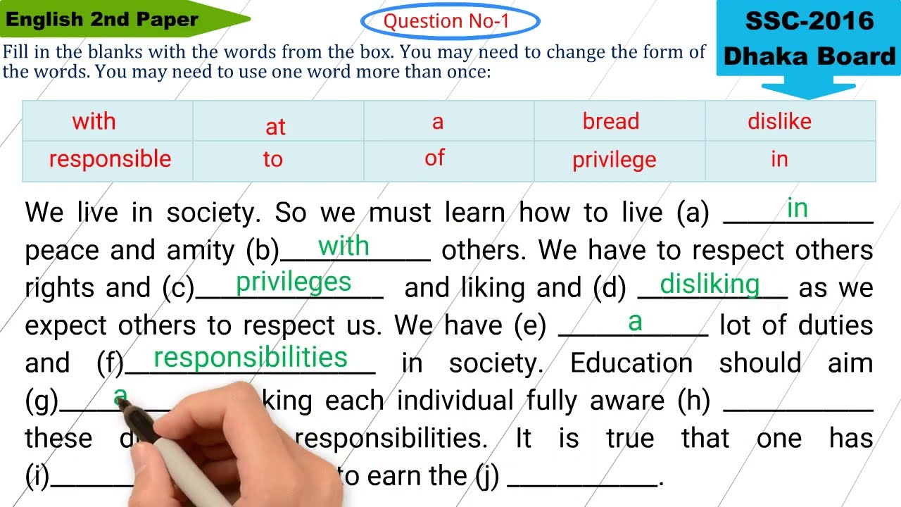 SSC English 2nd Paper । Dhaka Board-2016 Solved | English Grammar | Caliber Academy