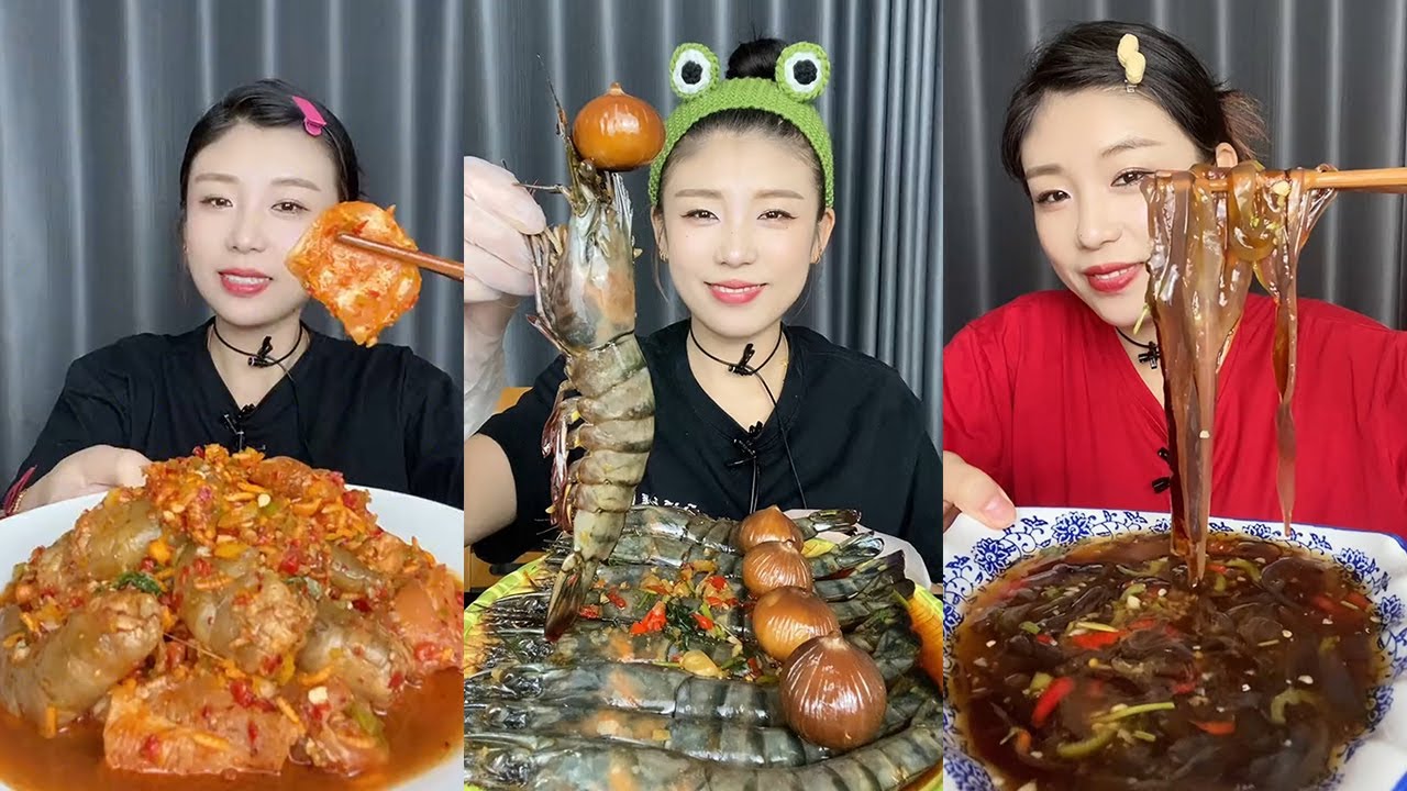 【Mukbang】Cold-dressed salmon and shrimp + black tiger shrimp + spicy and sour jellyfish strips🐠🦐🧄🍋🌶