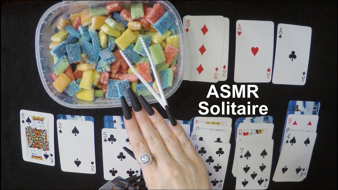 ASMR Eating Gummies & Playing Solitaire | Whispered Ramble | Long Nail Tapping