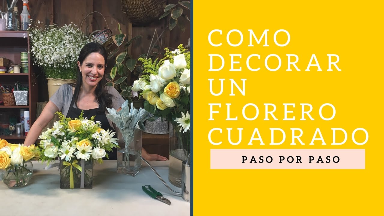 Como hacer arreglos de flores  / En un florero cuadrado hacer un arreglo redondo.